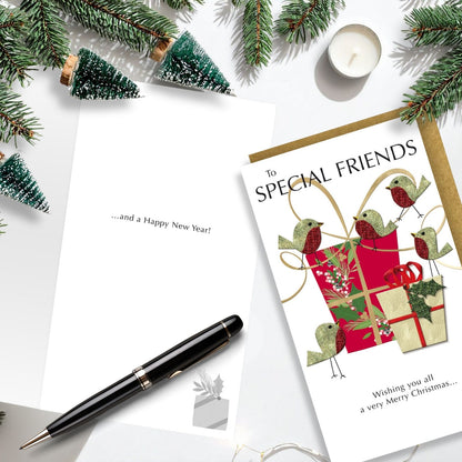 Special Friends Christmas Card Champagne Hand-Finished Embellished Robins Design