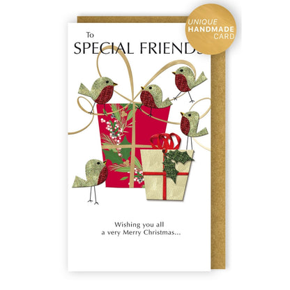 Special Friends Christmas Card Champagne Hand-Finished Embellished Robins Design