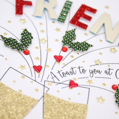 Special Friend Christmas Card Champagne Hand-Finished Embellished Flutes Design