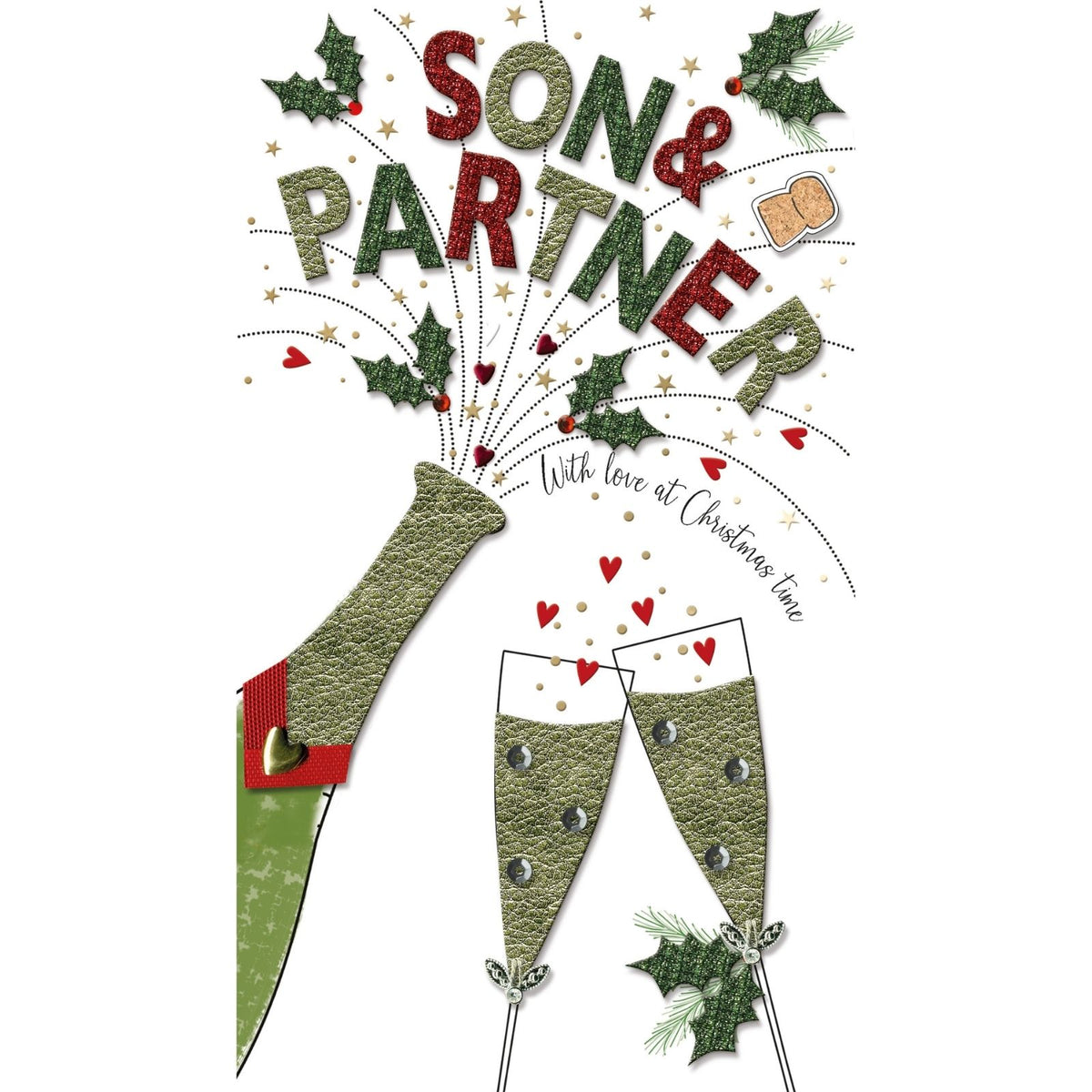 Son & His Partner Christmas Card Champagne Hand-Finished Embellished Design