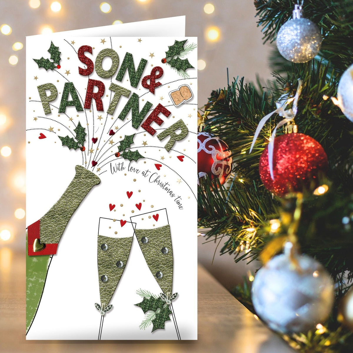 Son & His Partner Christmas Card Champagne Hand-Finished Embellished Design