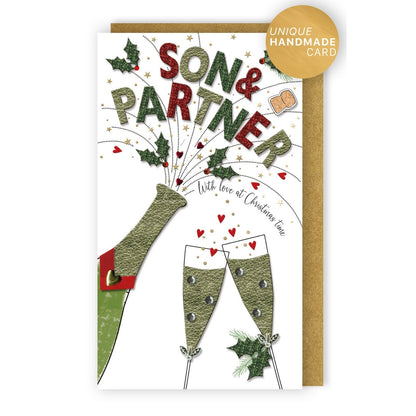 Son & His Partner Christmas Card Champagne Hand-Finished Embellished Design