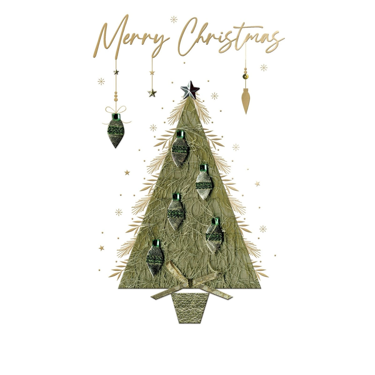 Merry Christmas Card Champagne Hand-Finished Embellished Christmas Tree Design