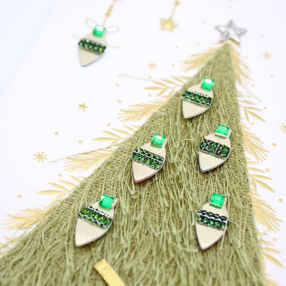 Merry Christmas Card Champagne Hand-Finished Embellished Christmas Tree Design