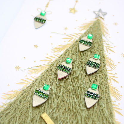 Merry Christmas Card Champagne Hand-Finished Embellished Christmas Tree Design