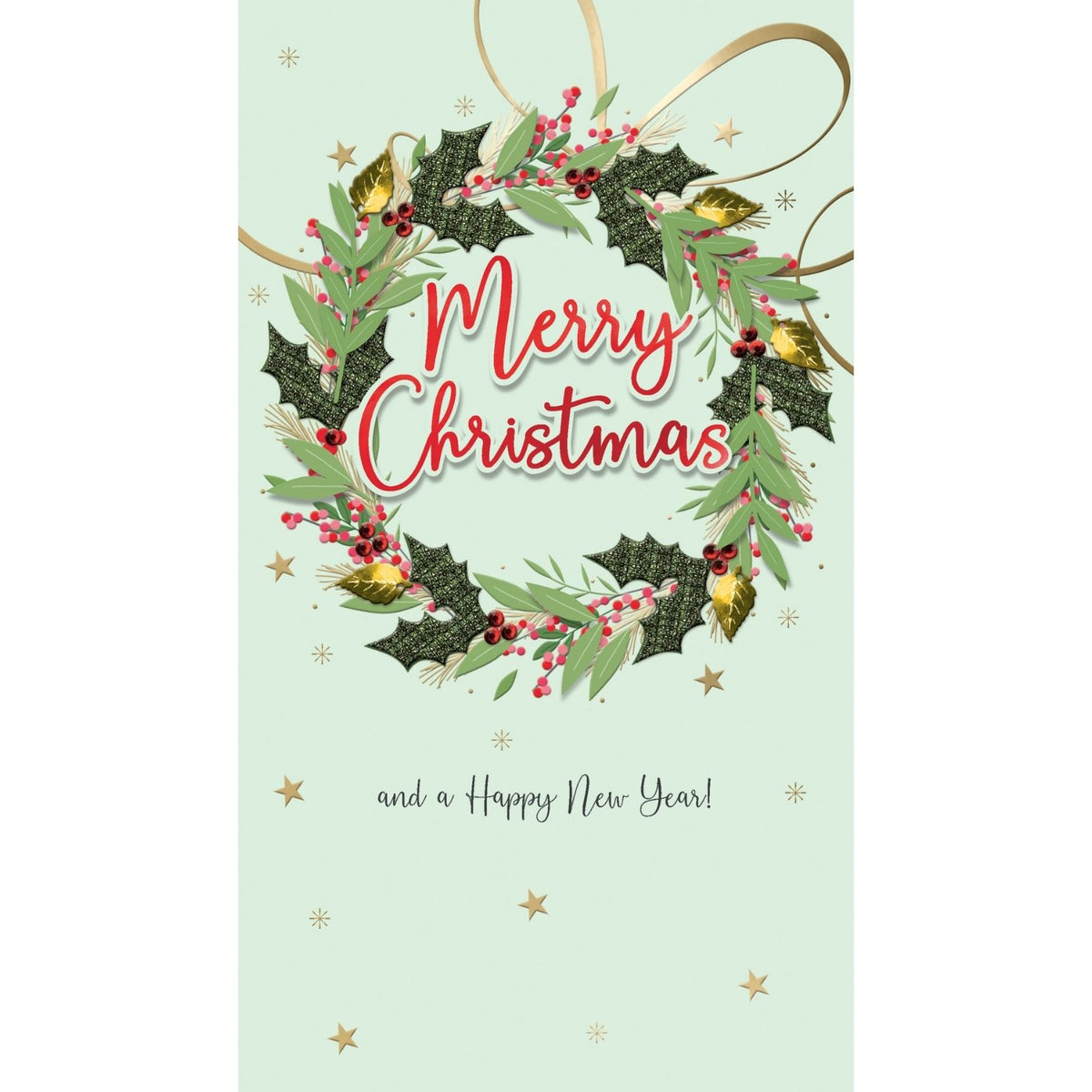 Merry Christmas Card Champagne Hand-Finished Embellished Wreath Design