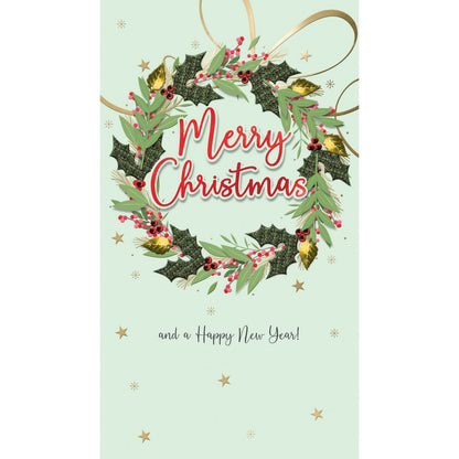 Merry Christmas Card Champagne Hand-Finished Embellished Wreath Design