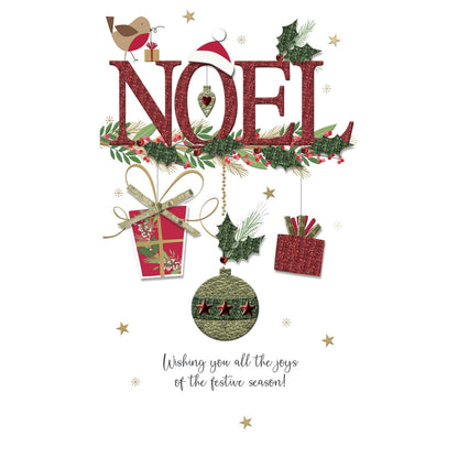NOEL Christmas Card Champagne Hand-Finished Embellished Festive Design