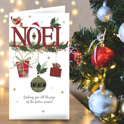 NOEL Christmas Card Champagne Hand-Finished Embellished Festive Design