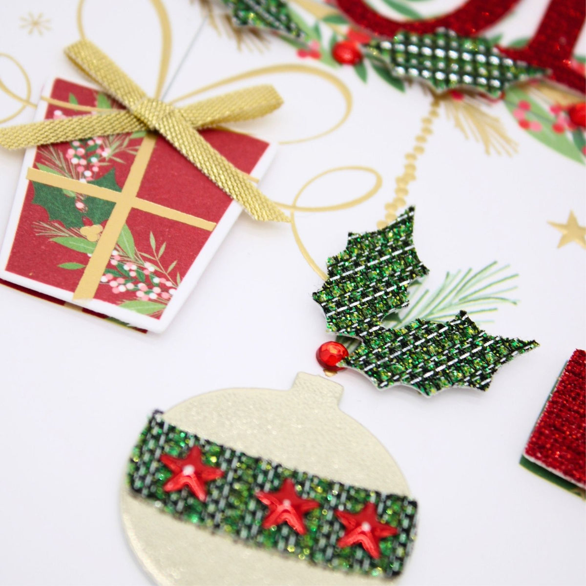 NOEL Christmas Card Champagne Hand-Finished Embellished Festive Design