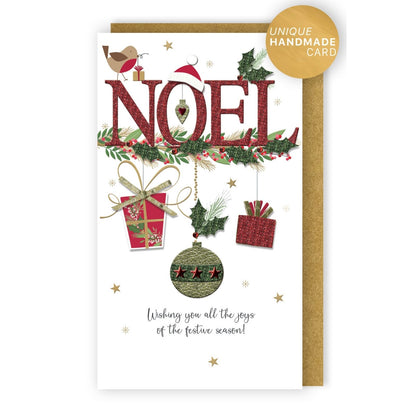 NOEL Christmas Card Champagne Hand-Finished Embellished Festive Design