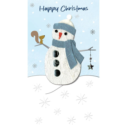Happy Christmas Card Champagne Hand-Finished Embellished Snowman Design