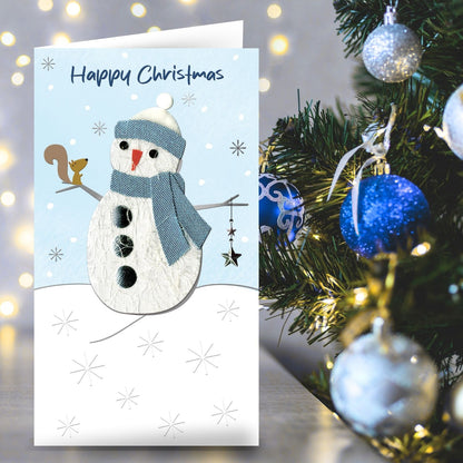 Happy Christmas Card Champagne Hand-Finished Embellished Snowman Design