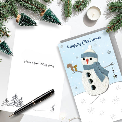 Happy Christmas Card Champagne Hand-Finished Embellished Snowman Design