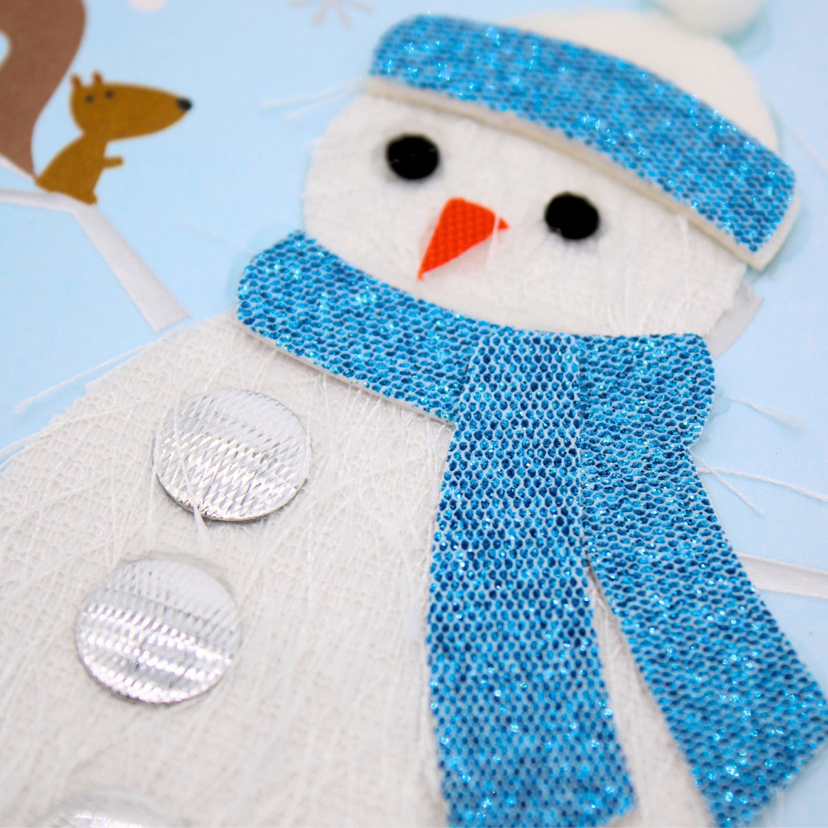 Happy Christmas Card Champagne Hand-Finished Embellished Snowman Design