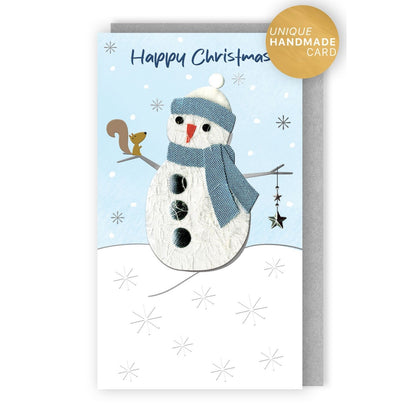 Happy Christmas Card Champagne Hand-Finished Embellished Snowman Design