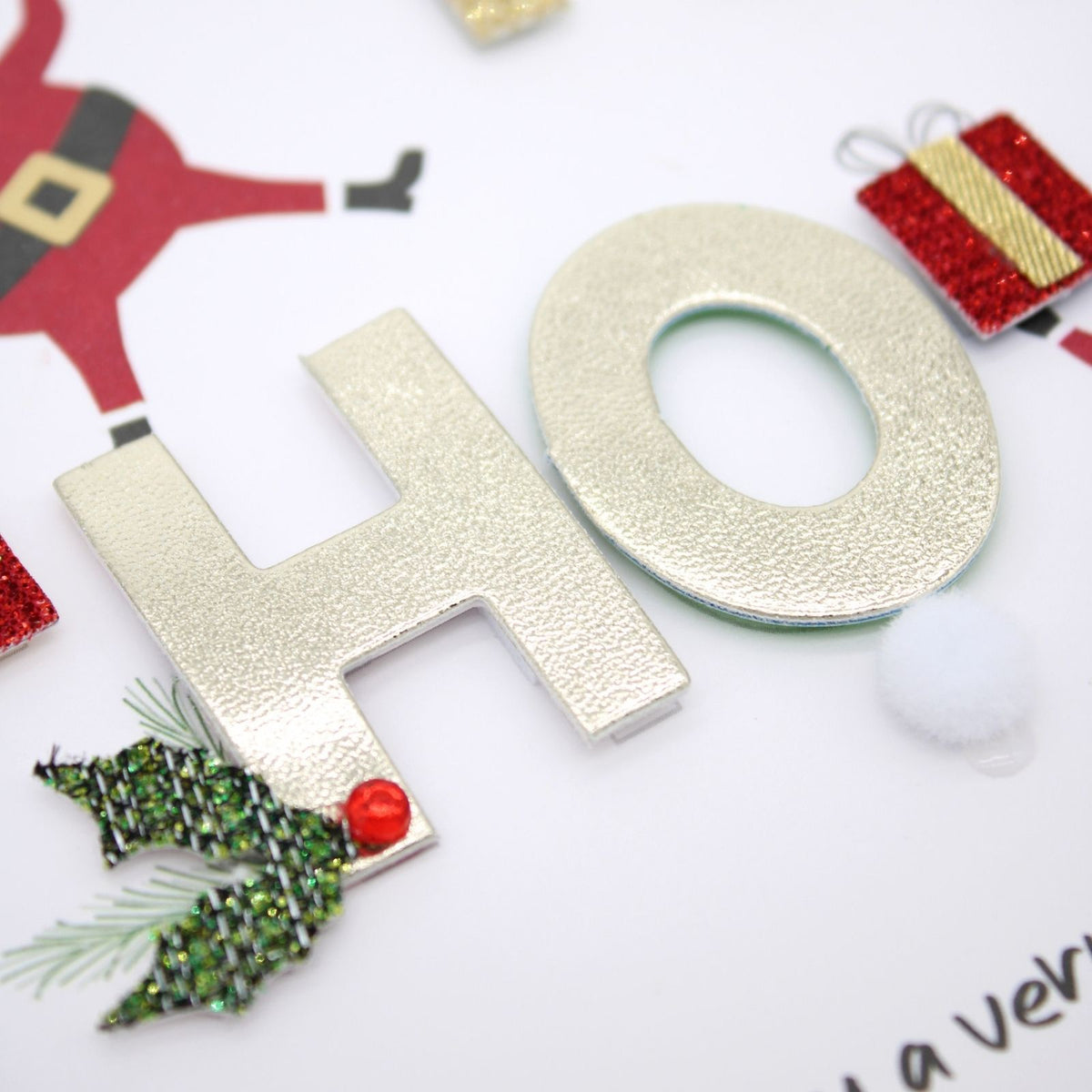 Santa Christmas Card Champagne Hand-Finished Embellished HO HO HO Design