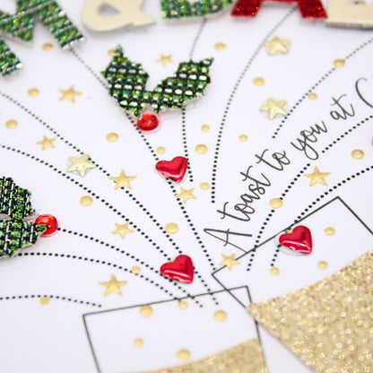 Mum & Dad Christmas Card Champagne Hand-Finished Embellished Flutes Toast Design