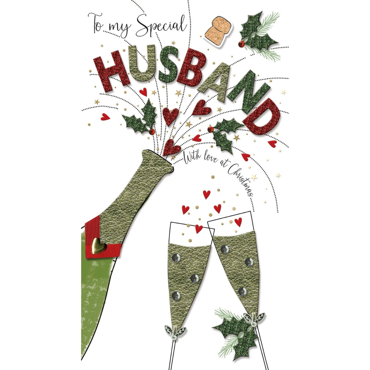 Husband Christmas Card Champagne Hand-Finished Embellished Flutes Toast Design