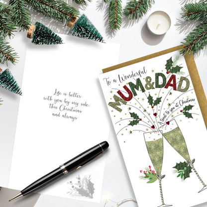 Husband Christmas Card Champagne Hand-Finished Embellished Flutes Toast Design