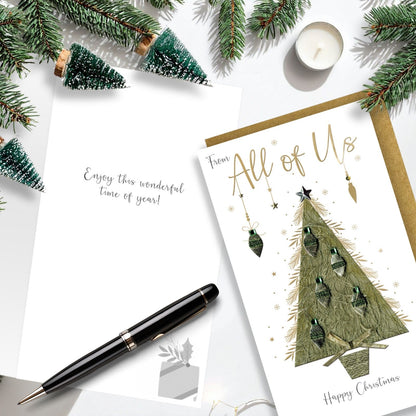 From All Of Us Christmas Card Champagne Hand-Finished Embellished Tree Design