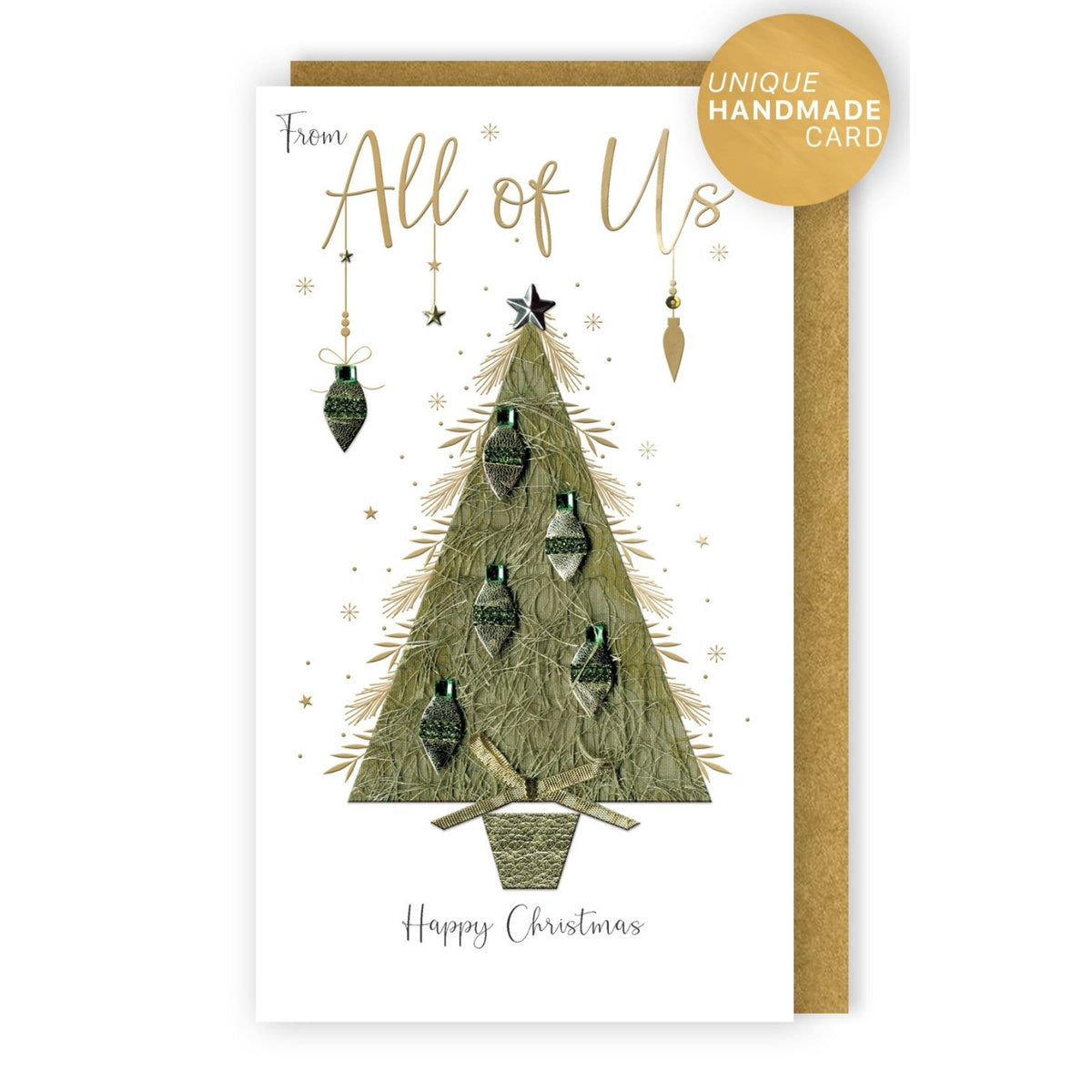 From All Of Us Christmas Card Champagne Hand-Finished Embellished Tree Design