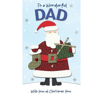 Dad Christmas Card Champagne Hand-Finished Embellished Jolly Santa Design