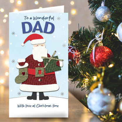 Dad Christmas Card Champagne Hand-Finished Embellished Jolly Santa Design