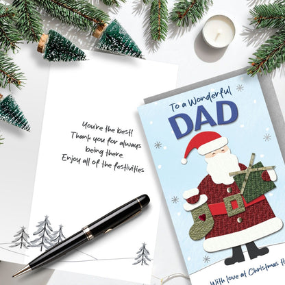 Dad Christmas Card Champagne Hand-Finished Embellished Jolly Santa Design