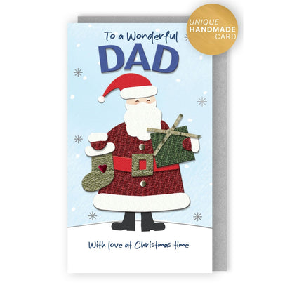 Dad Christmas Card Champagne Hand-Finished Embellished Jolly Santa Design
