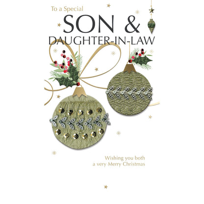 Son & Daughter-In-Law Christmas Card Champagne Hand-Finished Embellished  Design