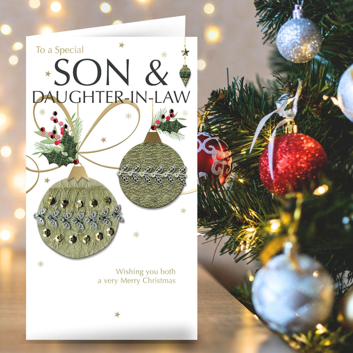 Son & Daughter-In-Law Christmas Card Champagne Hand-Finished Embellished  Design