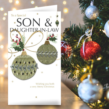 Son & Daughter-In-Law Christmas Card Champagne Hand-Finished Embellished  Design