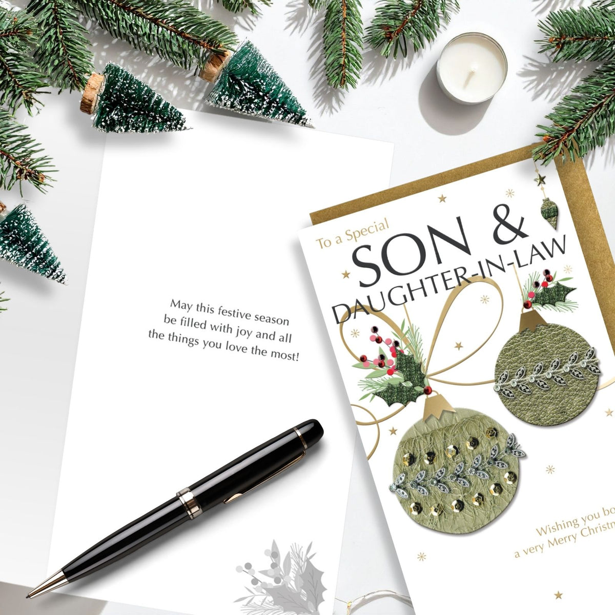 Son & Daughter-In-Law Christmas Card Champagne Hand-Finished Embellished  Design