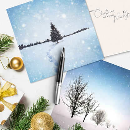 Box of 8 Snowy Festive Tree Scene Christmas Cards