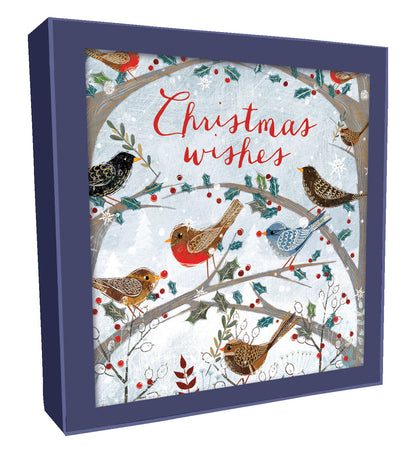 Box of 8 Foiled Birds & Festive Stag Christmas Cards