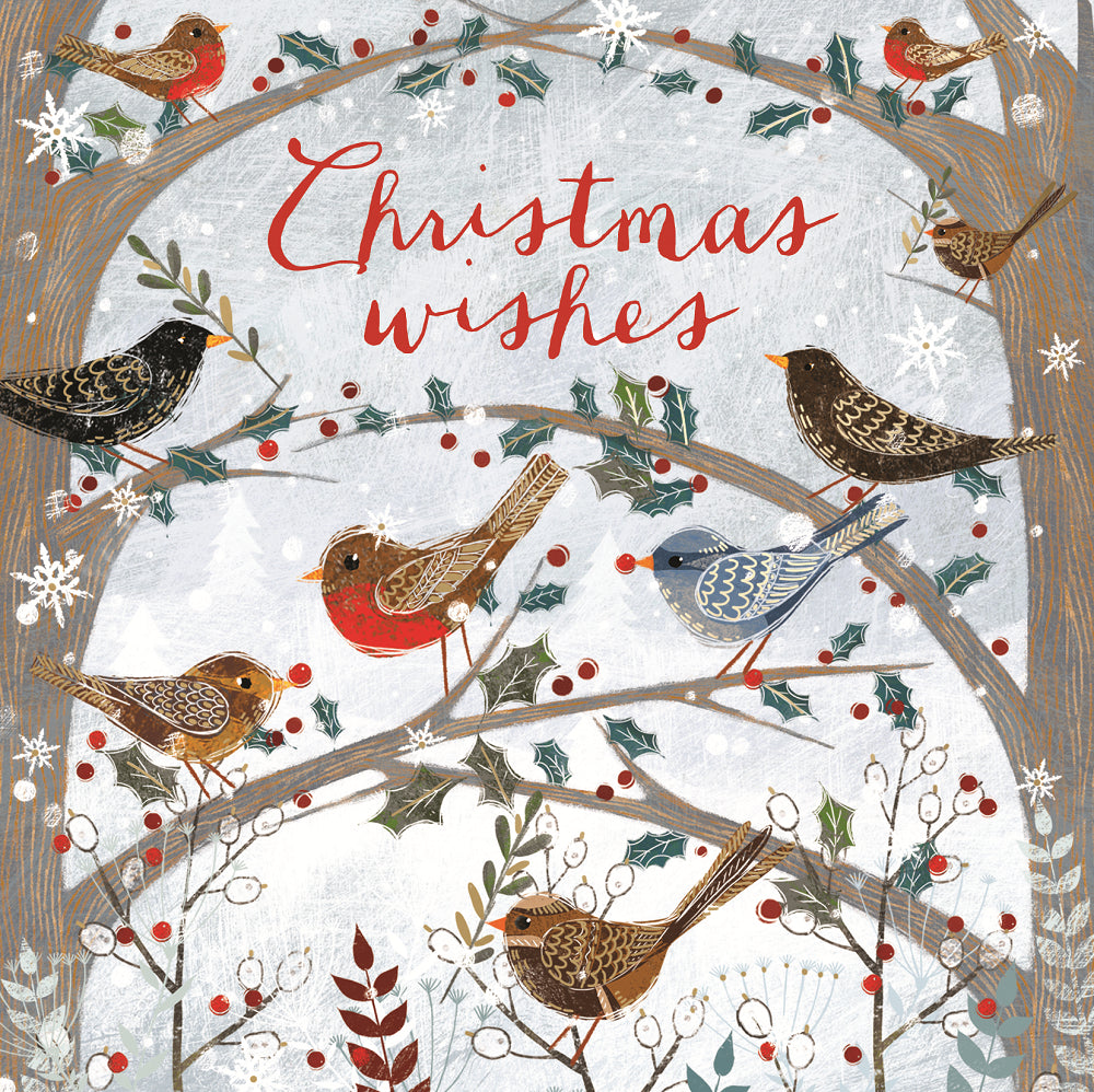 Box of 8 Foiled Birds & Festive Stag Christmas Cards