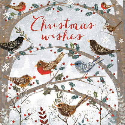 Box of 8 Foiled Birds & Festive Stag Christmas Cards