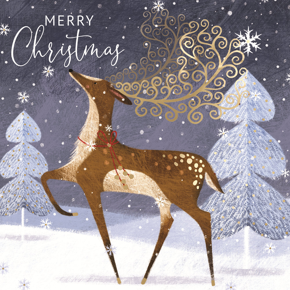 Box of 8 Foiled Birds & Festive Stag Christmas Cards