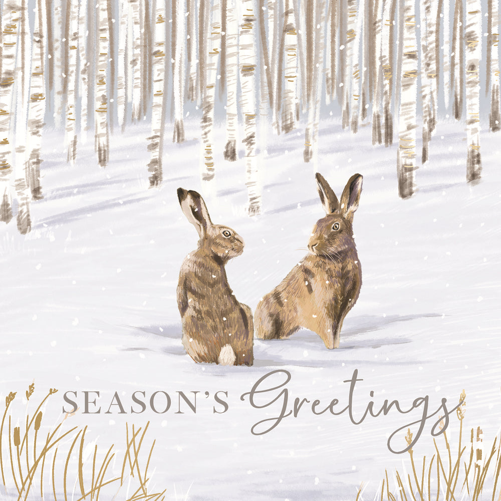 Box of 8 Foiled Xmas Hares & Pheasants Christmas Cards