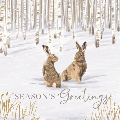 Box of 8 Foiled Xmas Hares & Pheasants Christmas Cards