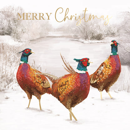 Box of 8 Foiled Xmas Hares & Pheasants Christmas Cards