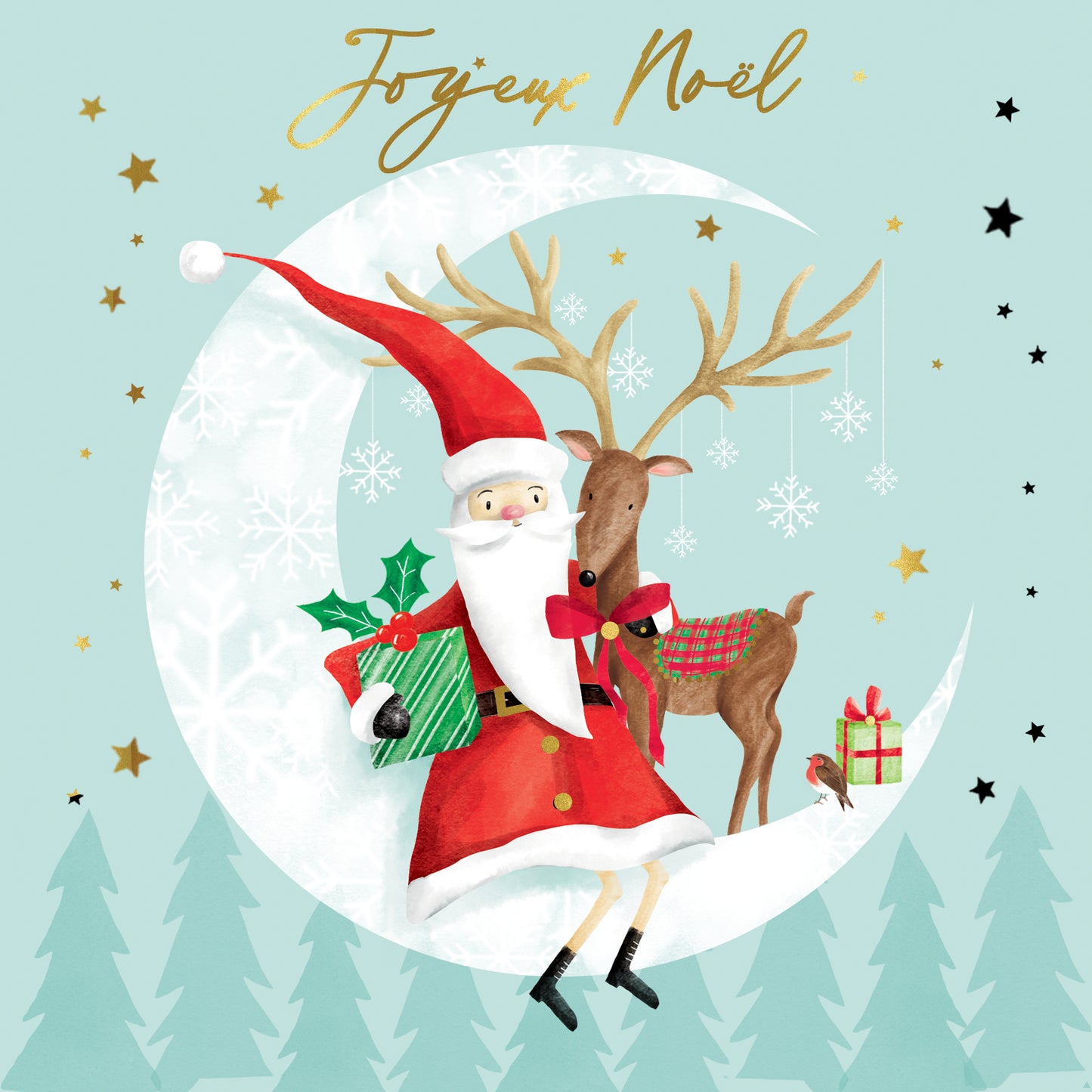 Box Of 8 Merry Christmas Santa & Reindeer Moon Christmas Cards Xmas Card Boxes