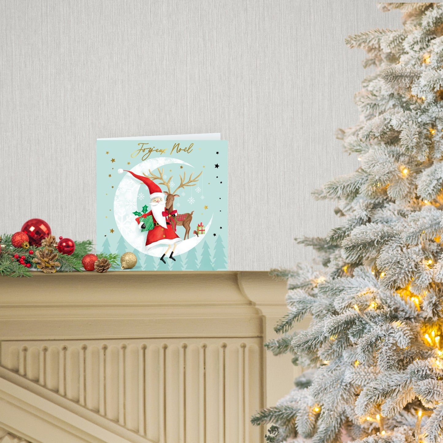 Box Of 8 Merry Christmas Santa & Reindeer Moon Christmas Cards Xmas Card Boxes