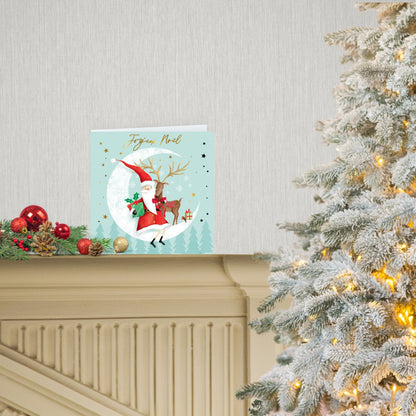 Box Of 8 Merry Christmas Santa & Reindeer Moon Christmas Cards Xmas Card Boxes
