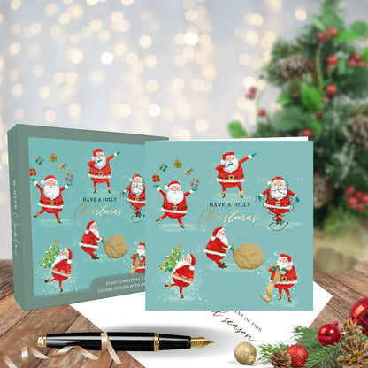 Box Of 8 Have A Jolly Christmas Santas Christmas Cards Xmas Card Boxes