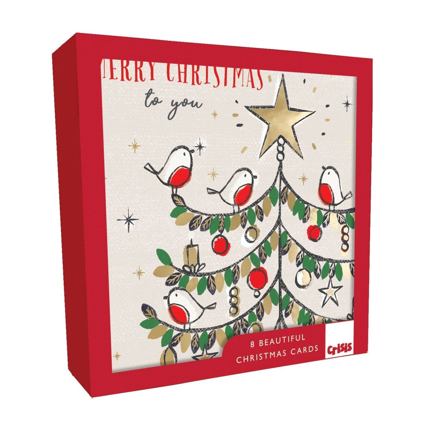 Crisis Charity Christmas Cards Box of 8 Robin & Tree Cards Support Homelessness