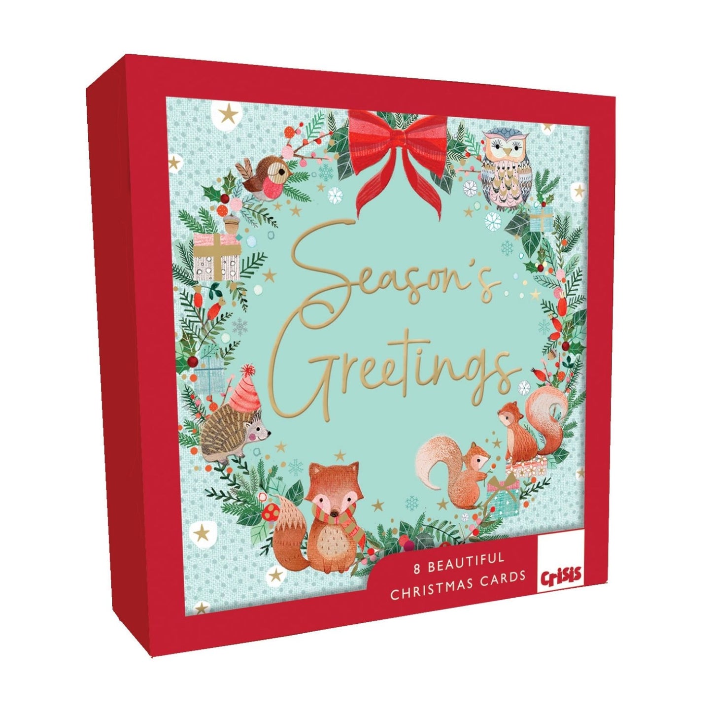Crisis Charity Christmas Cards Box of 8 Animal Wreath Cards Support Homelessness