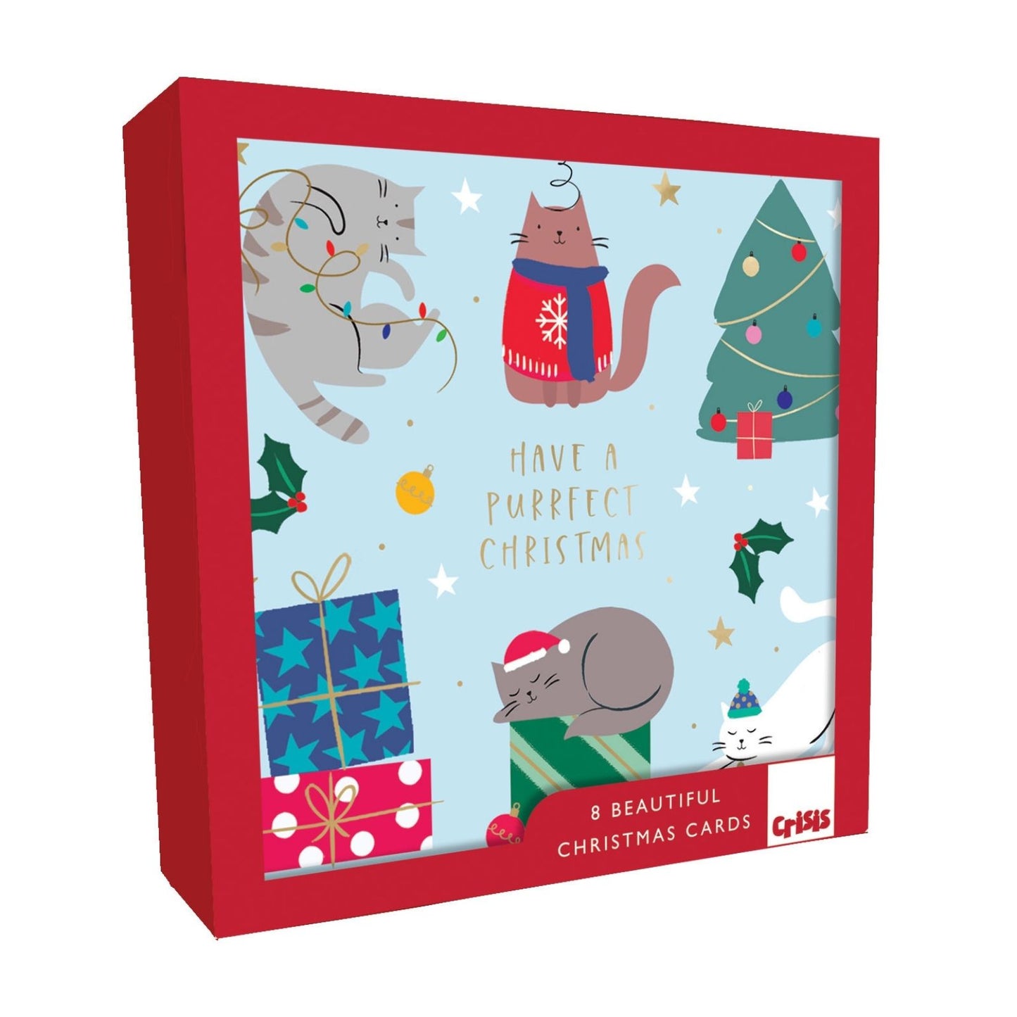 Crisis Charity Christmas Cards Box of 8 Xmas Cats Cards Support Homelessness
