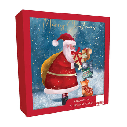 Crisis Charity Christmas Cards Box of 8 Santa Animals Cards Support Homelessness